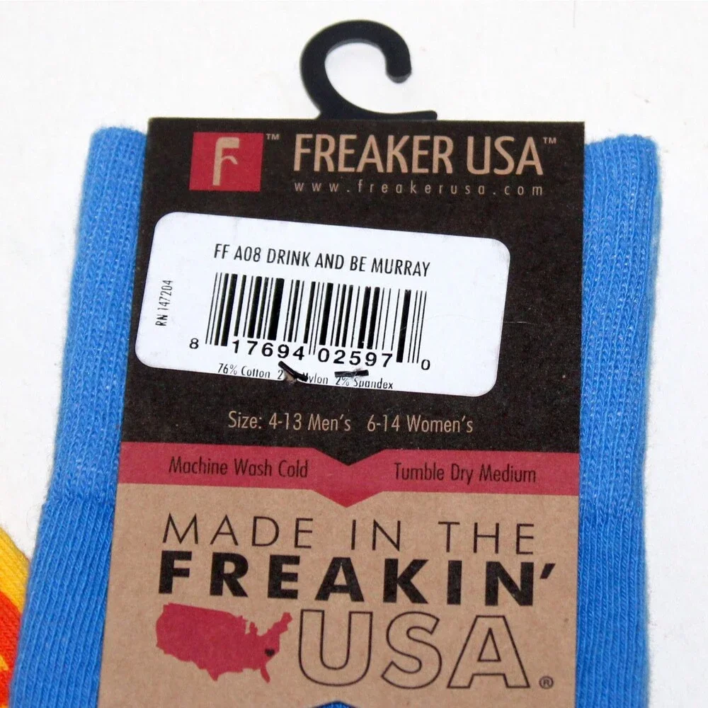 Freaker USA socks Drink And Be Murray unisex yellow blue Bill Murray